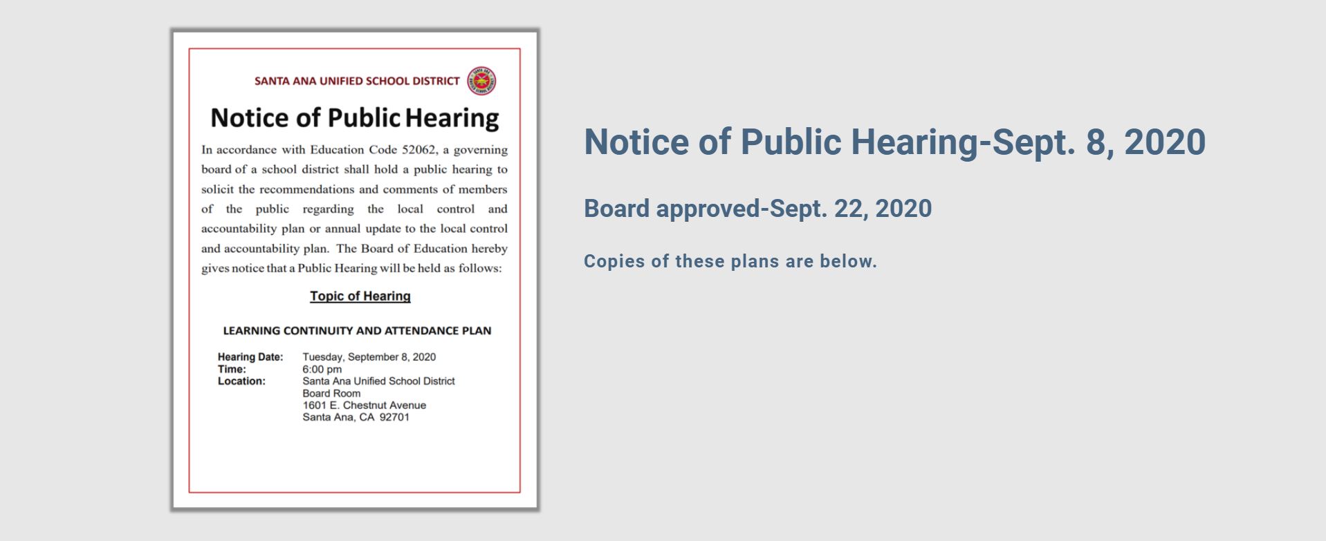 Notice of Public Hearing-Sept. 8, 2020  Board approved-Sept. 22, 2020  Copies of these plans are below. 